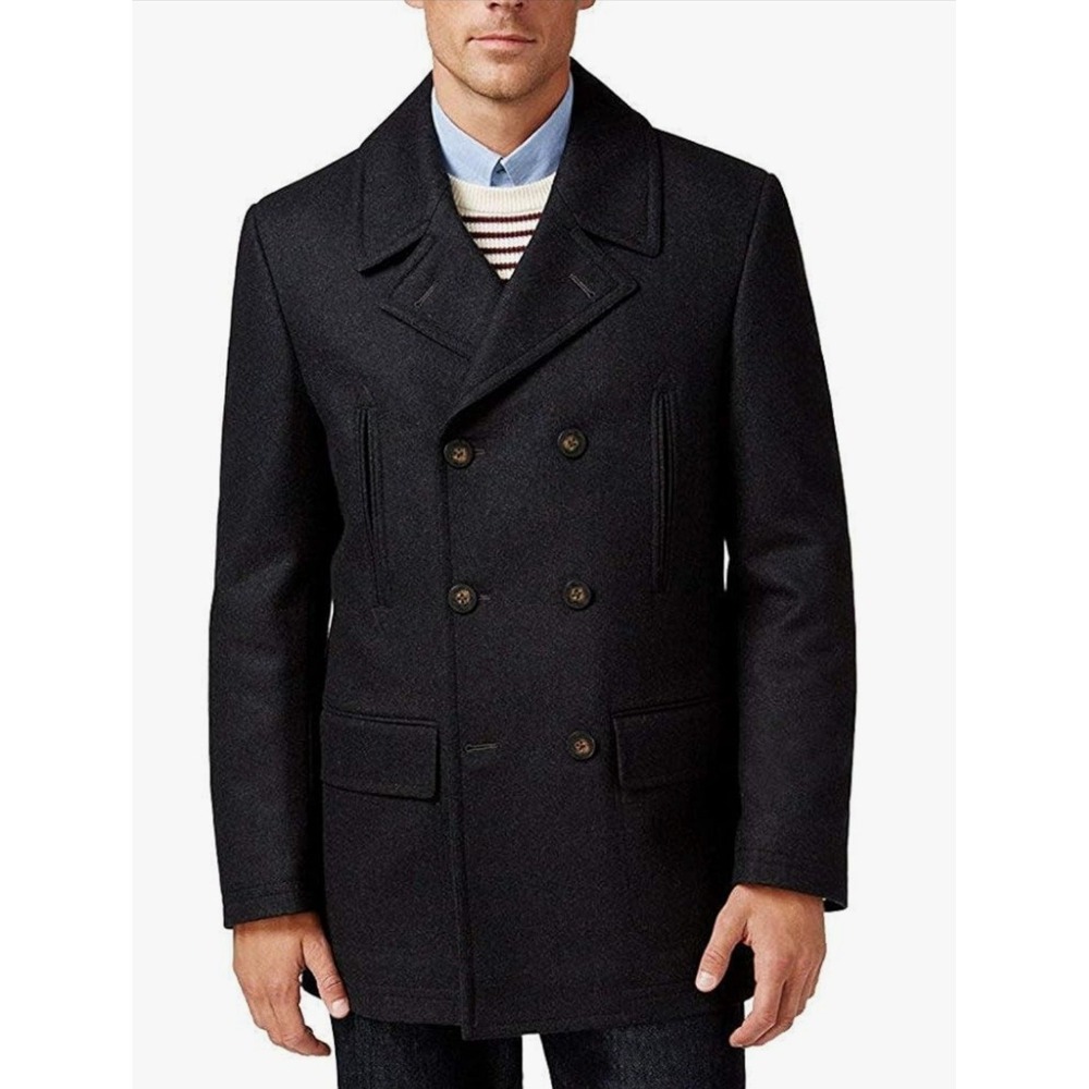 Lauren Ralph Lauren Pea Coat Mens 48L Navy Excellent Double Breasted Wool Blend